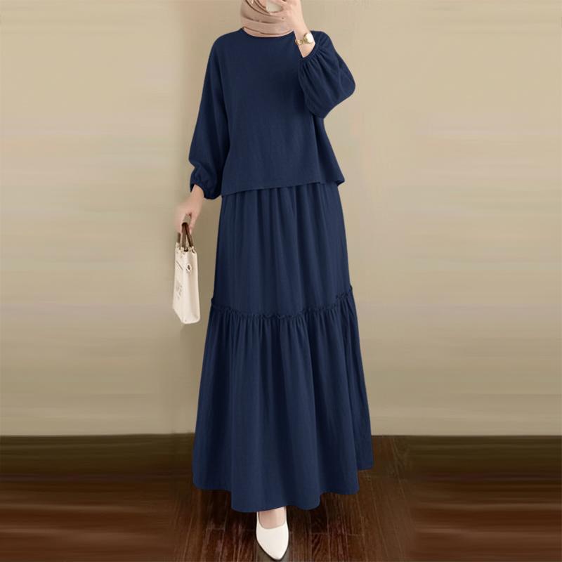 ZANZEA Blouse à manches longues pour femmes et jupes longues Ensembles décontractés deux pièces