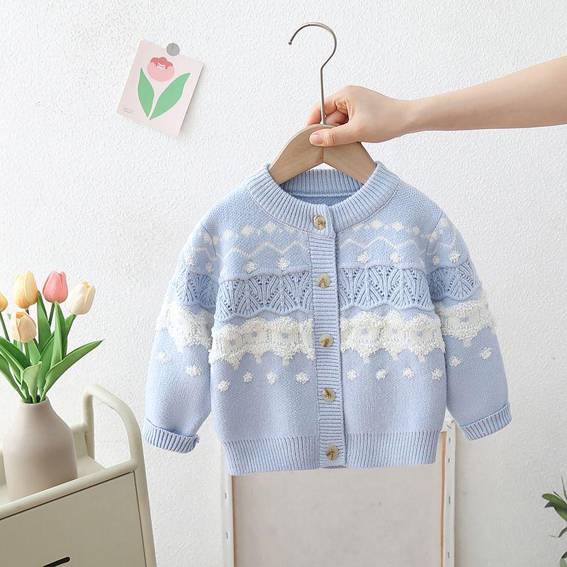 Fashionable Girls' Korean Style Knitted Cardigan Sweater - Autumn/Winter Lotus Root Color