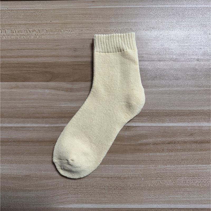 Women's Autumn/Winter Terry Socks - Velvet-Lined, Thick, Mid-Tube, Solid Color, Warm Towel Style.