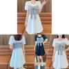 Summer French Style Twopiece Dress With Puff Sleeves And Bow For Petite Women