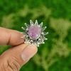 925 Silver Oval Ruby Zoisite Gemstone Flower Trendy Engagement Statement Ring