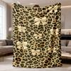 Classic Leopard Print Beige Bow Throw Blanket for Sofa Bedroom Office Birthday Anniversary Fashion Home Comfort Gesture