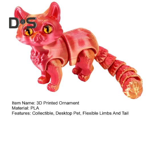 3D Printed Cat Ornament Articulated Cat Figurine with Flexible Limbs And Tail Desktop Pet Cat Fidget Toy for Adults Kids Home Office
