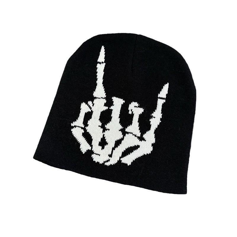 Skull Finger Knit Hat With Warm Acrylic Material For Streetwear Winter Fashion