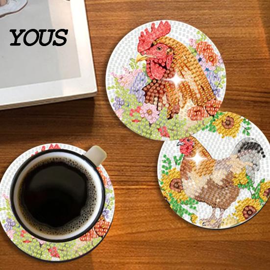 Faux Diamond Art Crafts Coasters Kit, 8 Christmas Round DIY Kit Craft Activities for Family with Holder, Wooden Heat Insulation Pads Drinks
