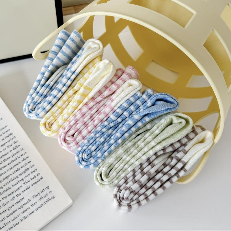 Striped Solid-color Postpartum Socks, Women's Mid-calf Socks, Spring and Autumn Trendy Versatile Cotton Socks, Loose-fitting Long Socks