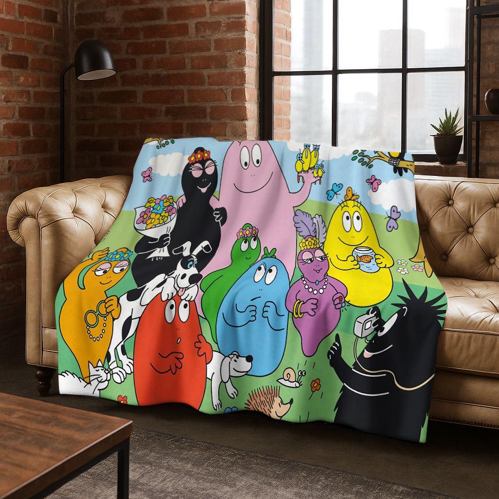 Cartoon Les Barbapapa Barbamama Family 3D Flannel Blanket,Warm and Cozy Soft Throw Blanket for Home Bedroom Bed Sofa Cover Kids