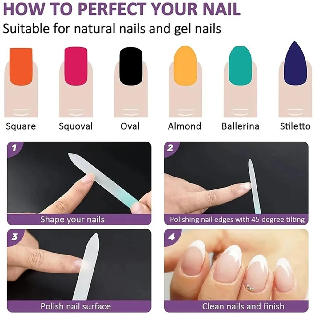 1pcs Colorful Glass Double-Sided Nail Files Strip Professional Transparent Gradient Crystal Polished DIY Manicure Tools Supplies