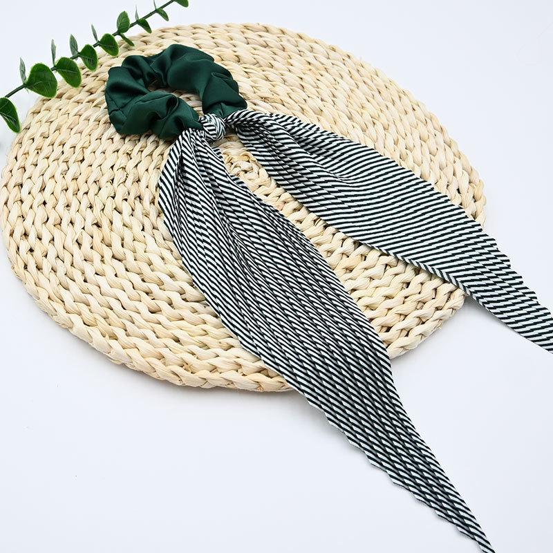 Французская ретро полосатая резинка для волос с атласным бантом - Милый корейский стиль зелёный