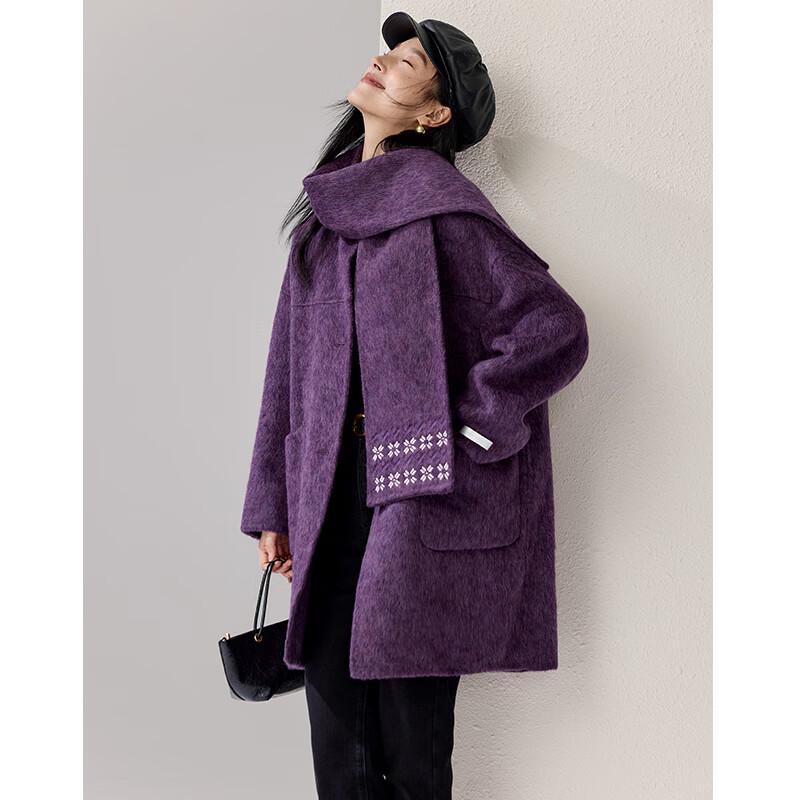 VICTORIA&VERA Women's Wool Scarf-Collar Coat