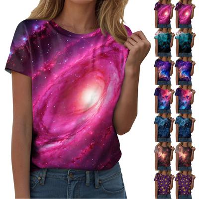 Damenmode Himmel-Print Modisch Vielseitig Slim Fit Kurzarm T-Shirt Top
