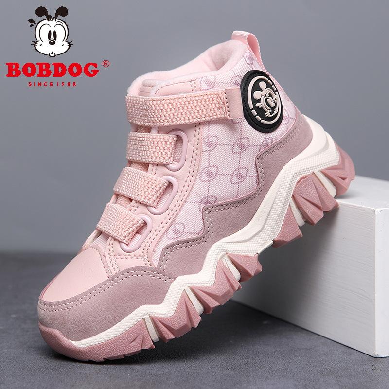 Babudou girls' winter boots, new style, children's leather waterproof boots, fleece-lined for warmth, suitable for older children