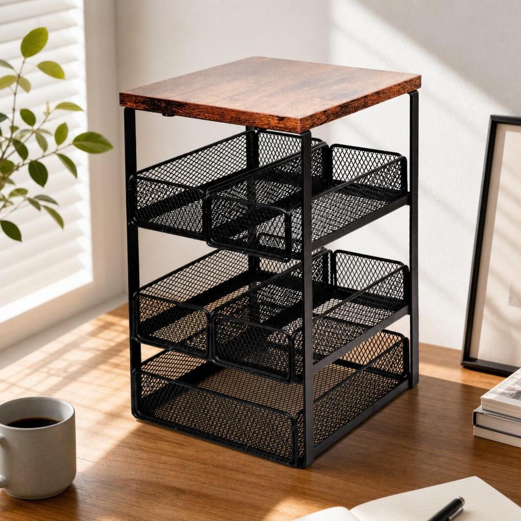 Tabletop Storage Rack with Mesh Baskets Tiered for Tea Drinkers