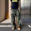 Herren Lockere Passform Camouflage Leopard Muster Patchwork Denim Cargohose Gerades Bein Wasser gewaschen Arbeitskleidung