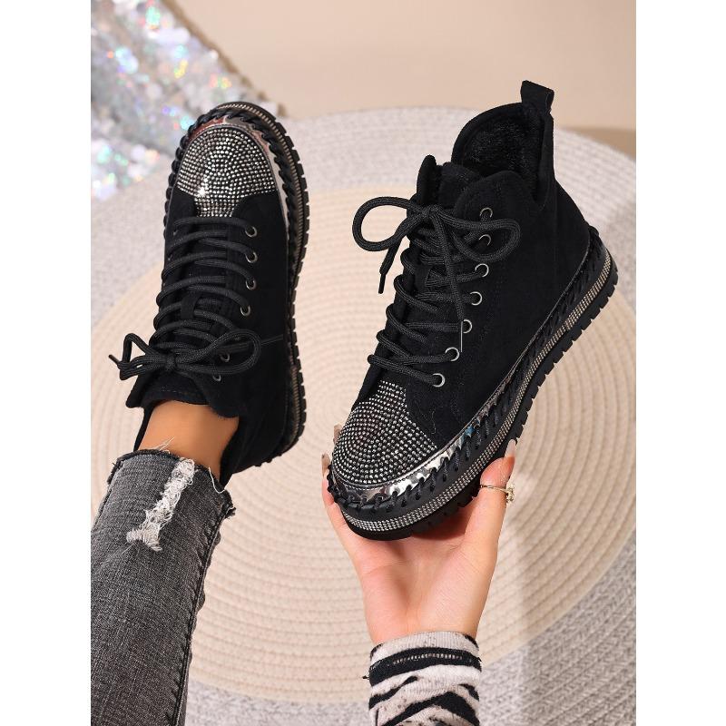 Muffin Lace-up Warm Cotton Shoes 2025 Winter New Platform Size Rhinestone Snow Boots for Women