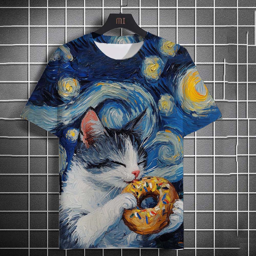 Funny Animal Cat Pattern 3D Print Men's T-Shirts Summer Women Streetwear Fashion Oversized Unisex T Shirt Men Clothing