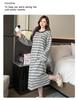 Women's Yarn-Dyed Stripe Cashmere Pajamas - Long-Sleeved Loose Nightdress for Autumn/Winter