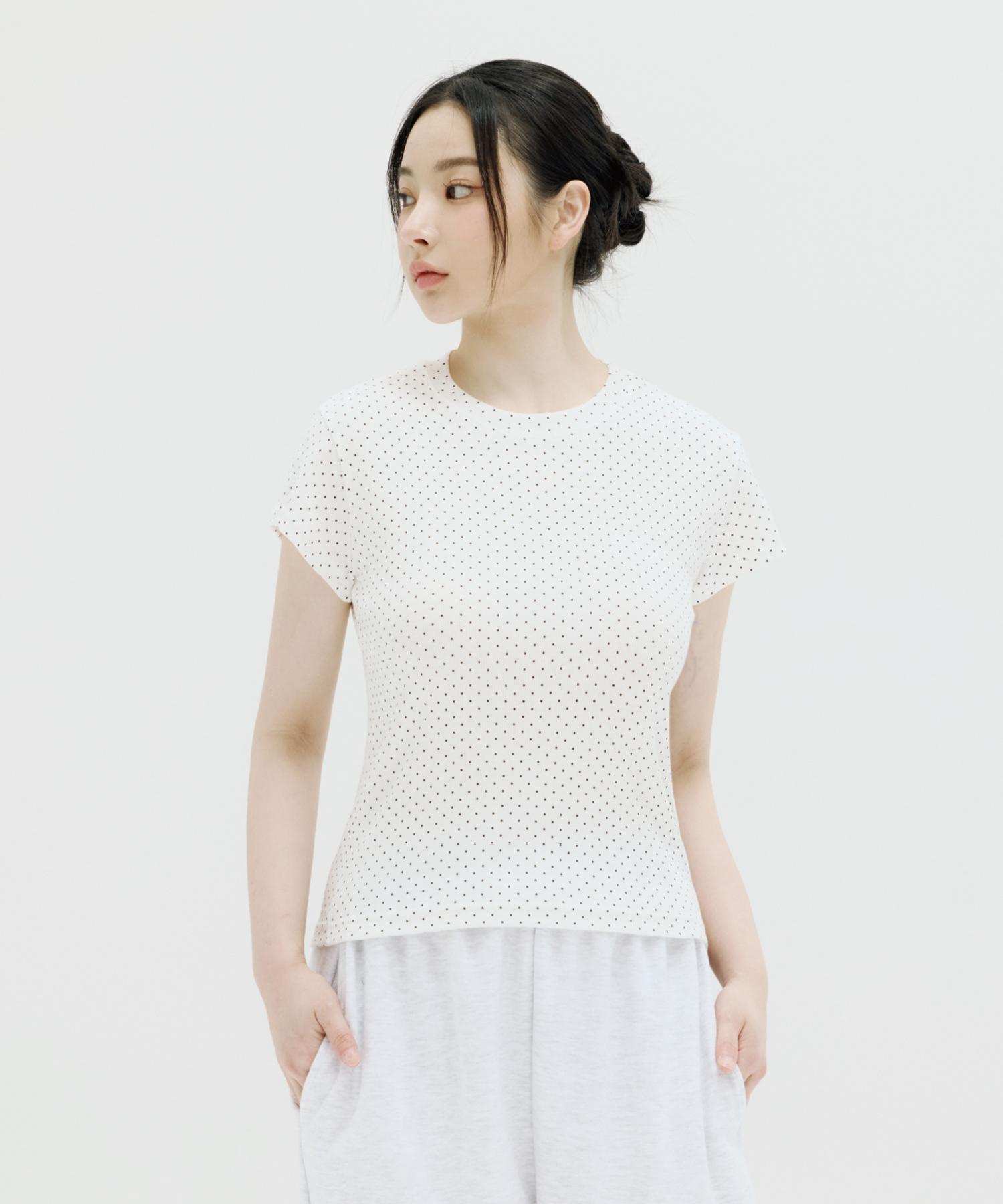 Prime Eight Dot Women S Polka Dot Short Sleeve T-Shirt 3 Colors Ivory/S