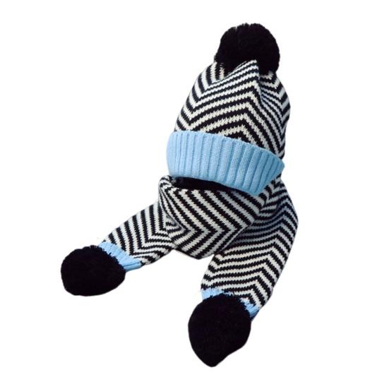 2Pcs/Set Kids Autumn Winter Hat Scarf Set Plush Ball Decor Striped Print Brimless Hat Knitting Scarf Set