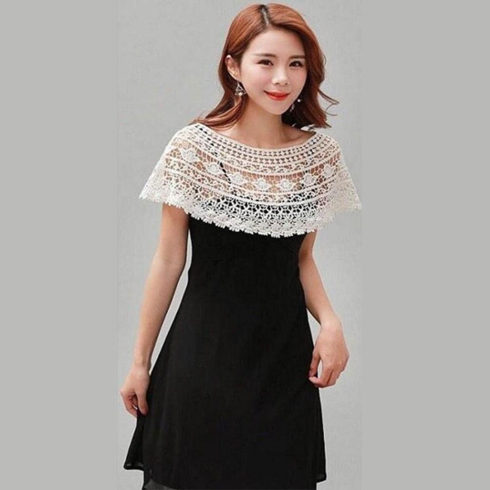 Hollow Out Lace Shawl Poncho Elegant Lace Neckline Shirt Cover Lace Cover Up Tops Daily