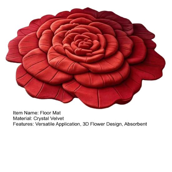3D Flower Floor Mat Absorbent Floral Bathroom Rug Quick-Dry Floor Rug with Anti-Slip Backing for Kitchen Bedroom Entryway Vanity Area