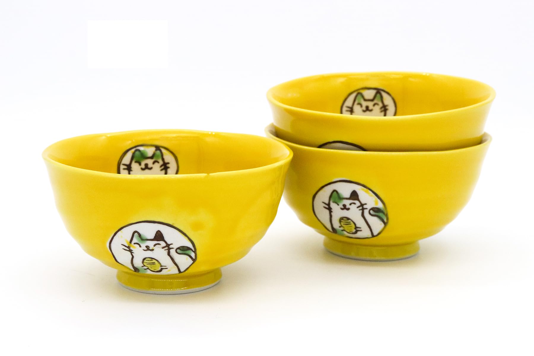 

Дом ремесленника рисовый чай Фэн Кот 3 Сделано в Японии Сето-яки чашка, чашка, Шуй, (желтый), состояние, наборы,