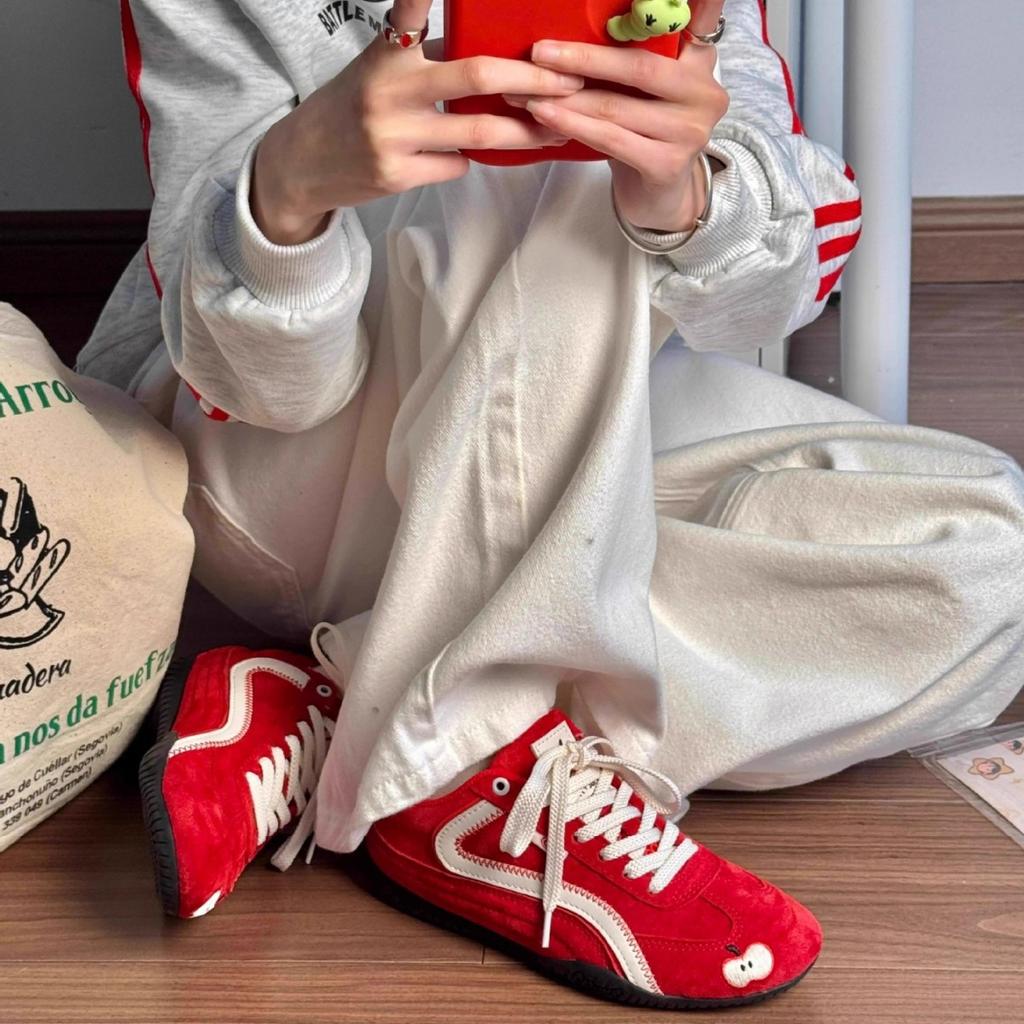 Keep version~ Red retro German training shoes versatile color matching lace-up casual sports shoes women's thin-soled Forrest Gump shoes women's shoes