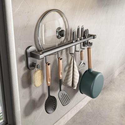 VOLPONE Kitchen Tool Strong Waterproof and 6 Hooks Hooks, Aluminum, Adhesive, Gray, Lightweight, Rustproof, Wall-Mounted, Adjustable, 40cm,
