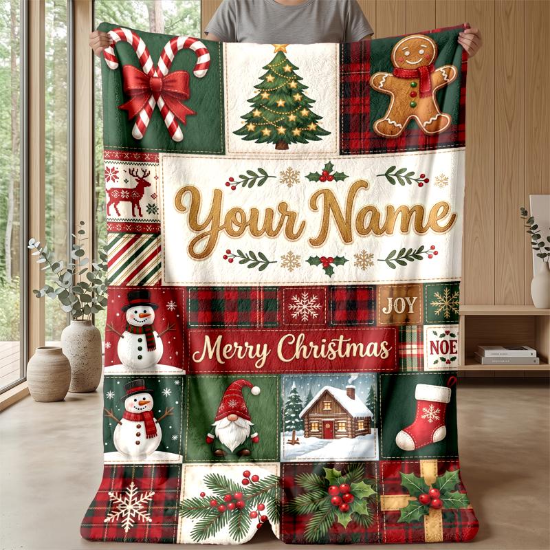 Manta de Franela con Nombre Personalizado Impreso Calidez Confort Manta para Cama Decoración del Hogar Regalo Festivo