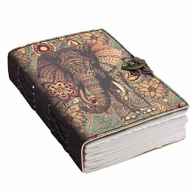 Diario in pelle con ritratto di elefante, pagine vuote, diario per uso personale e per ufficio (7 x 5 pollici)