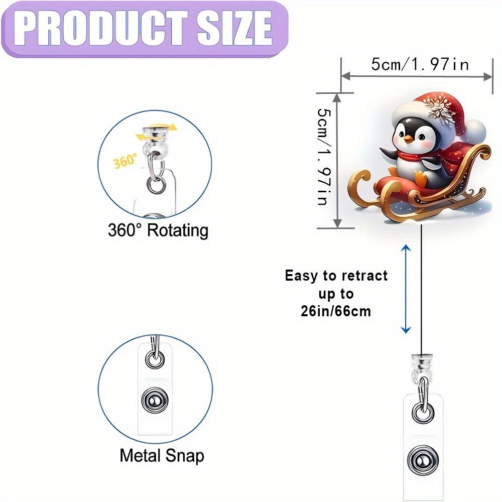 8-Piece Christmas Penguin Badge Reel Set - Retractable Flashing Santa Name Tag Clips for Nurses, Doctors, and Teachers.