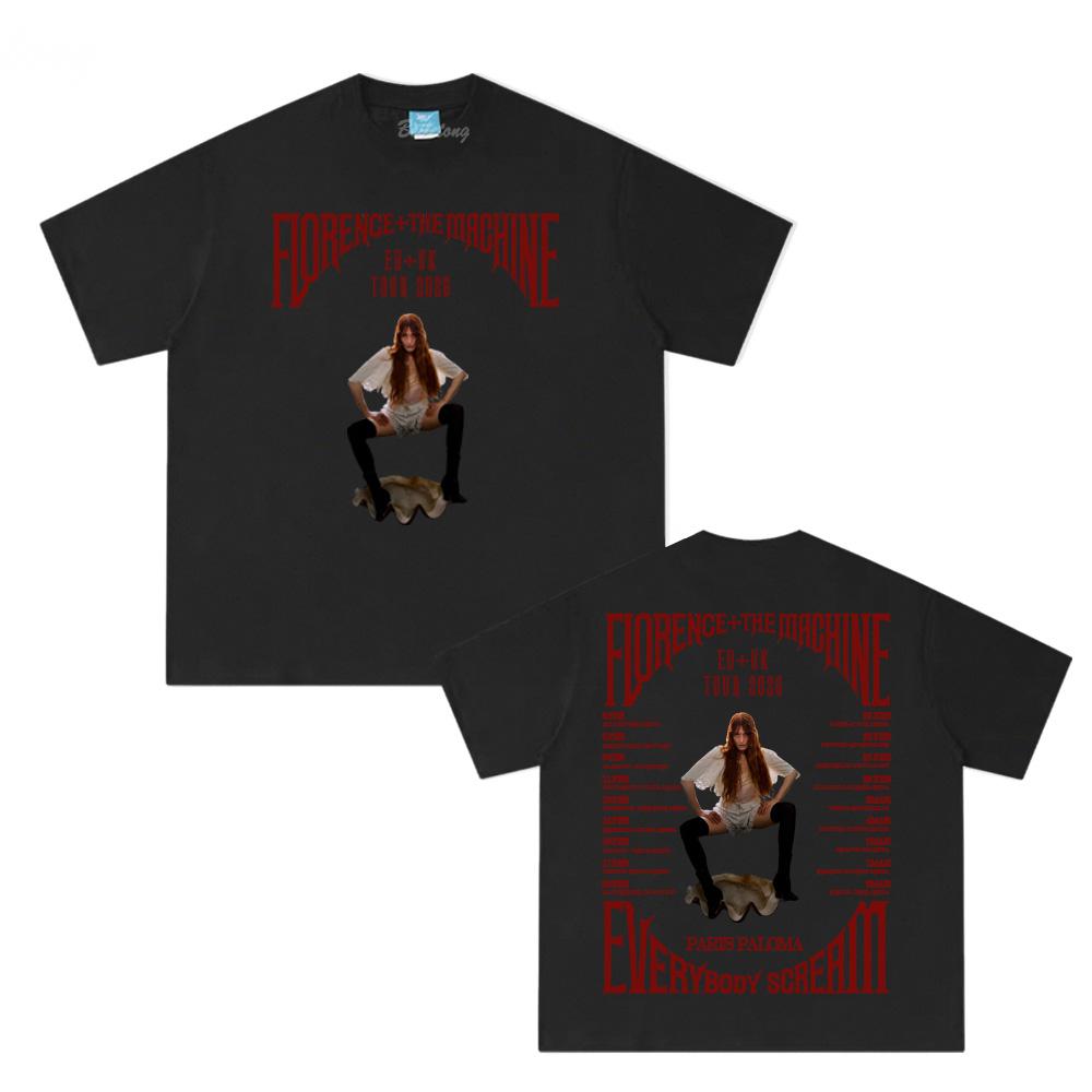 Florence and The Machine Band Tour2025 TOPS New O-neck Camisetas Graphic Printing Summer 100%Cotton Round Harajuku TEE