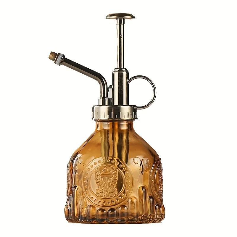 

1pc Glass Watering Spray Bottle, Vintage Bronze Plastic Top Pump Watering Can Glass Spary Bottle Plant Mister, for House Plants,