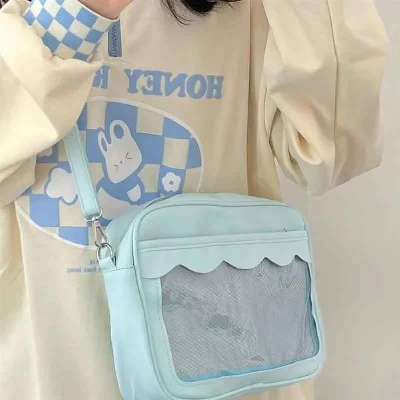 

Japanese Harajuku Ita Bag for Women PU Transparent Pocket Itabag High School Girls Uniform JK Crossbody Shoulder Bag Handbags синий