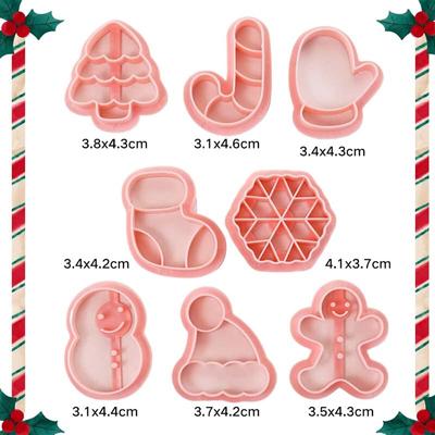8pcs Christmas Cookie Cutter Set Plastic Pressable Christmas Biscuit Cutters