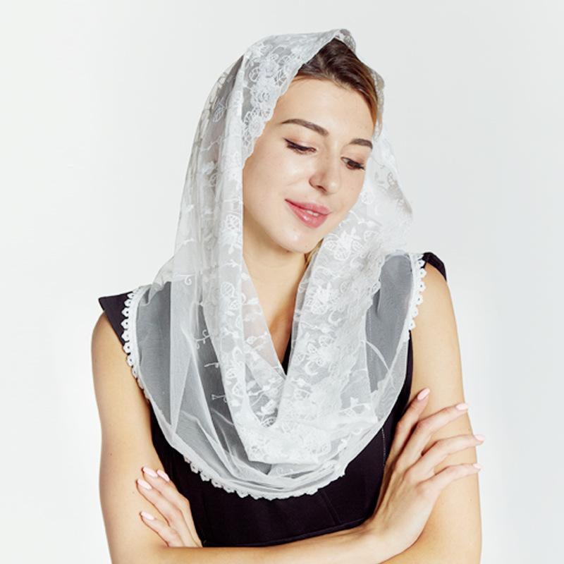 Miękkie welony mantilla dla kobiet Koronkowy welon nieskończoność Mantilla Łaciński welon nieskończoność do kaplicy Łacińska msza Nakrycie głowy Koronkowy szal Welony mantilla do kościoła