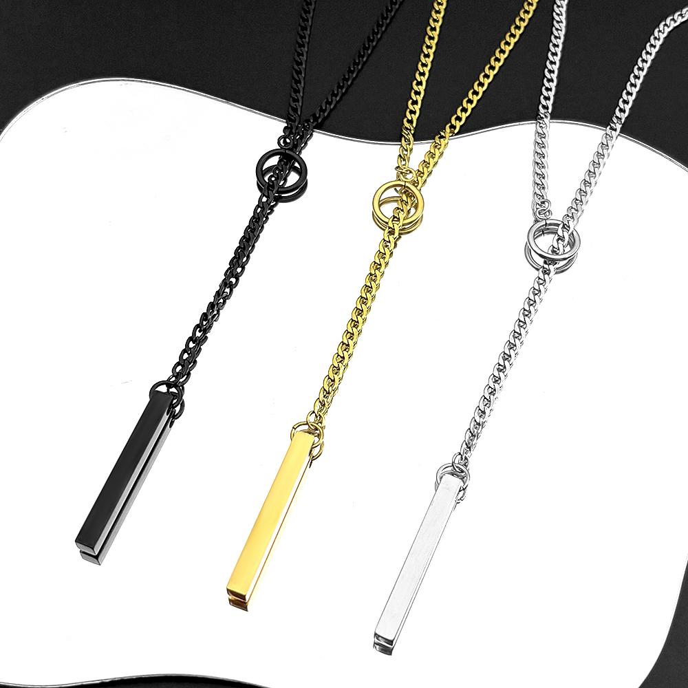 Lariat Stick Pendant Necklace for Women Stainless Steel Gold Color Simple O-Ring Sweater Choker Chian Y-Necklace Jewelry Gifts