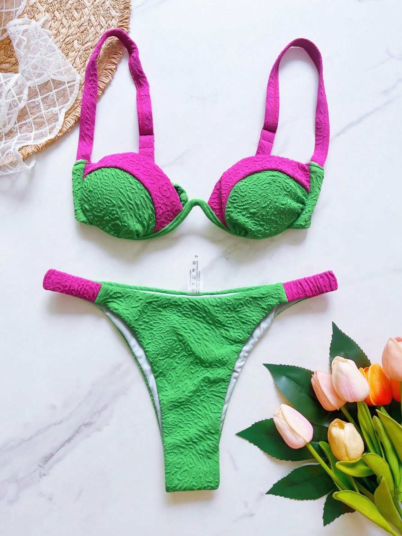 Sexy Green Patchwork Bikini Set 2025 Women Push Up Underwire Micro Swimsuit Brazilian Beach Bathing Suit Pleate Thong Swimwear S