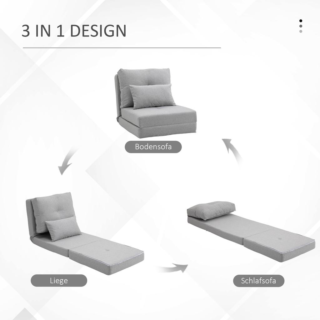 Floor Chair Folding Mattress Sleeping Mat, 2-in-1 Design, Removable Cushion, 60 x 80 x 56 cm, Gray