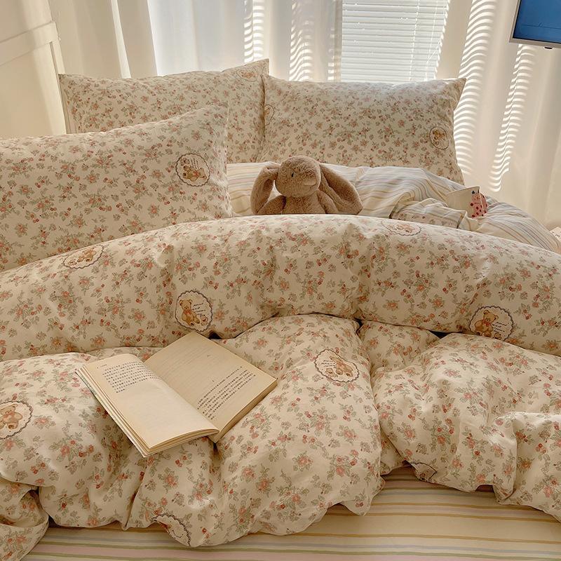 

Комплект постельного белья из 100% чистого хлопка, четырехпредметный, приятный к коже, стиранный в воде, простыня, пододеяльник, комплект наволочек 1.5m/1.8m bed