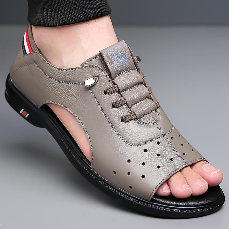 Fashion Breathable Men Casual Leather Shoes Outdoor Beach Sandals Quick Dry Non-Slip Summer Shoes Open-toe Male Casual Loafers Sneakers