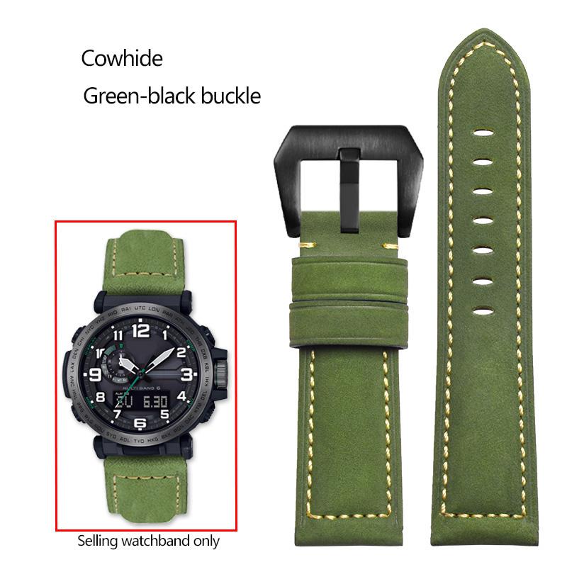 24mm Matný kožený řemínek na hodinky z hověziny, italský, pro sérii Casio PROTREK PRG-600/PRG-650/PRW-6600, náramek pro outdoorové sporty