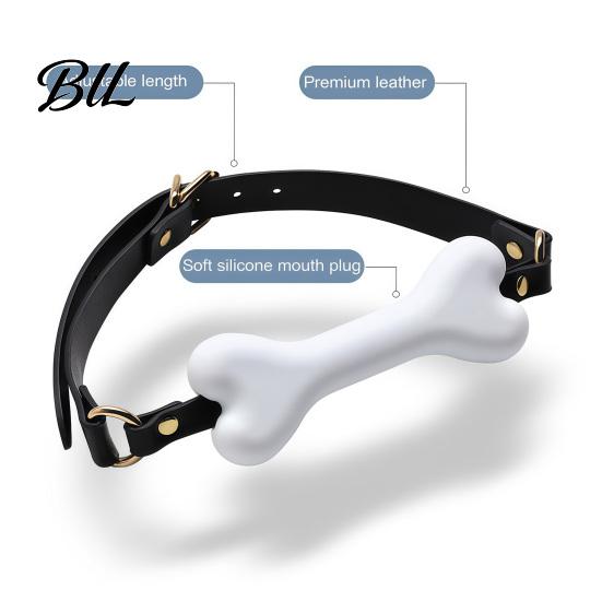 Soft Silicone Oral Restraint Bondage Mouth Gag, Dog Bone Breathable Ball Gag with Adjustable Strap Comfortable Bite for Couples, Adult BDSM Role Play