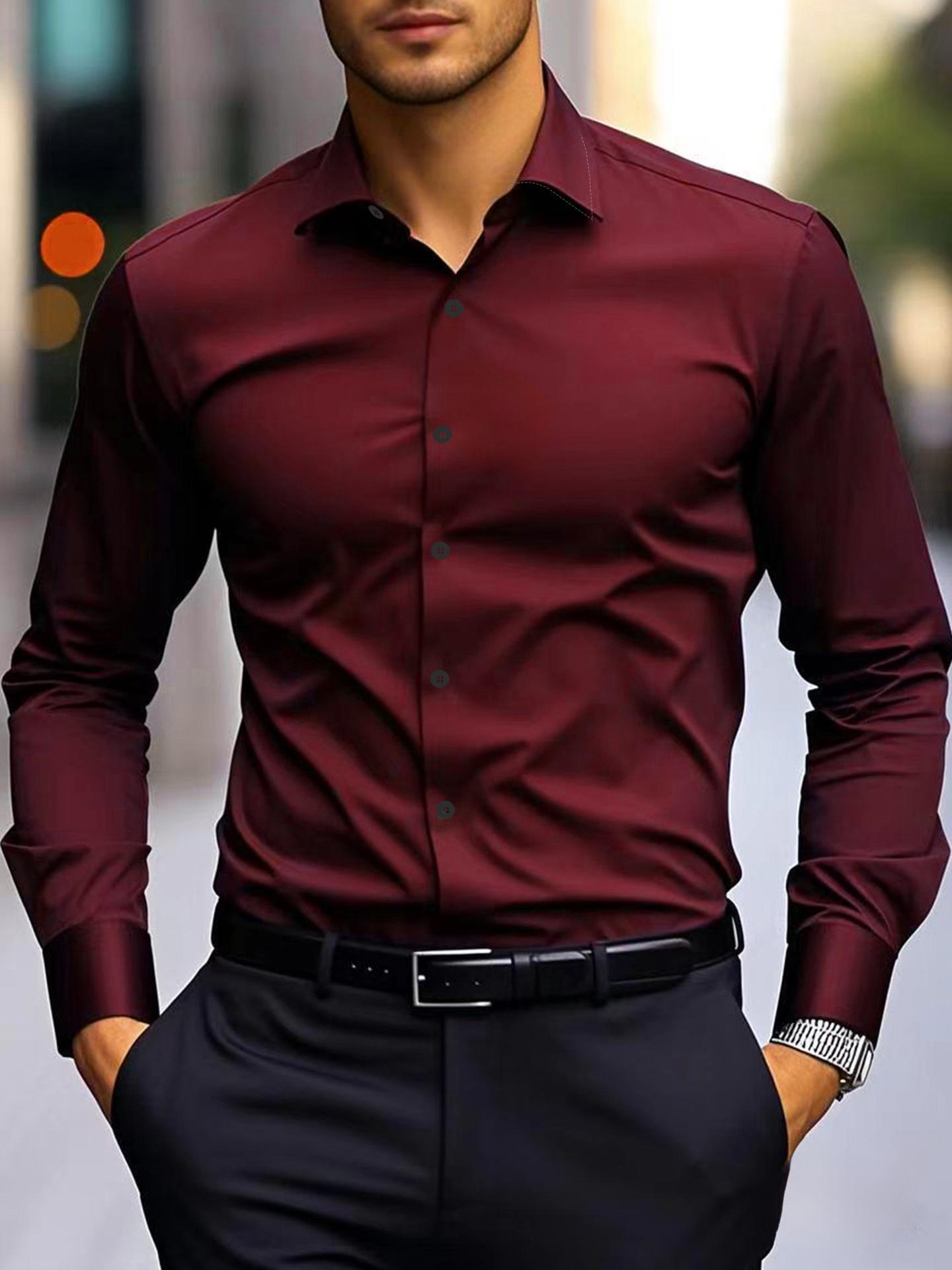 Herren Professionelles Weißes Slim Fit Hemd mit Langen und Kurzen Ärmeln in Übergröße für Frühling und Herbst Triple Extra Large claret