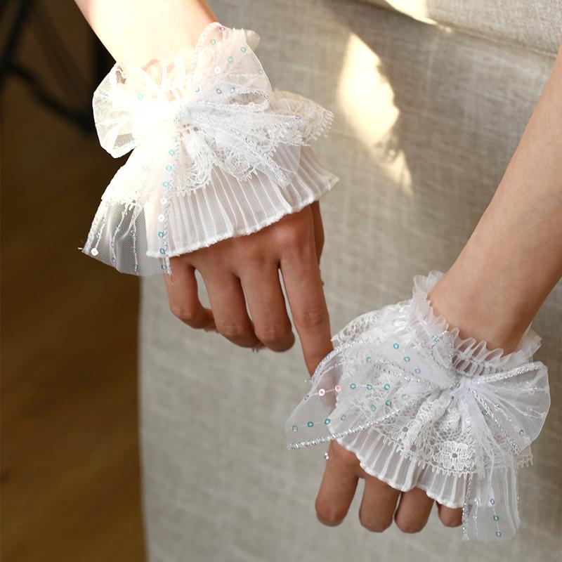Detachable Lace Short Wrist Flared Cuffs Coat Mesh Fake Sleeves Ruffles Wristband Lolita Decorative Accessories