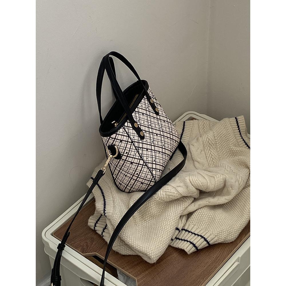 IELGY Female Bag Vegetable Basket Portable Plaid All-Match One-Shoulder Cross-Body Bag