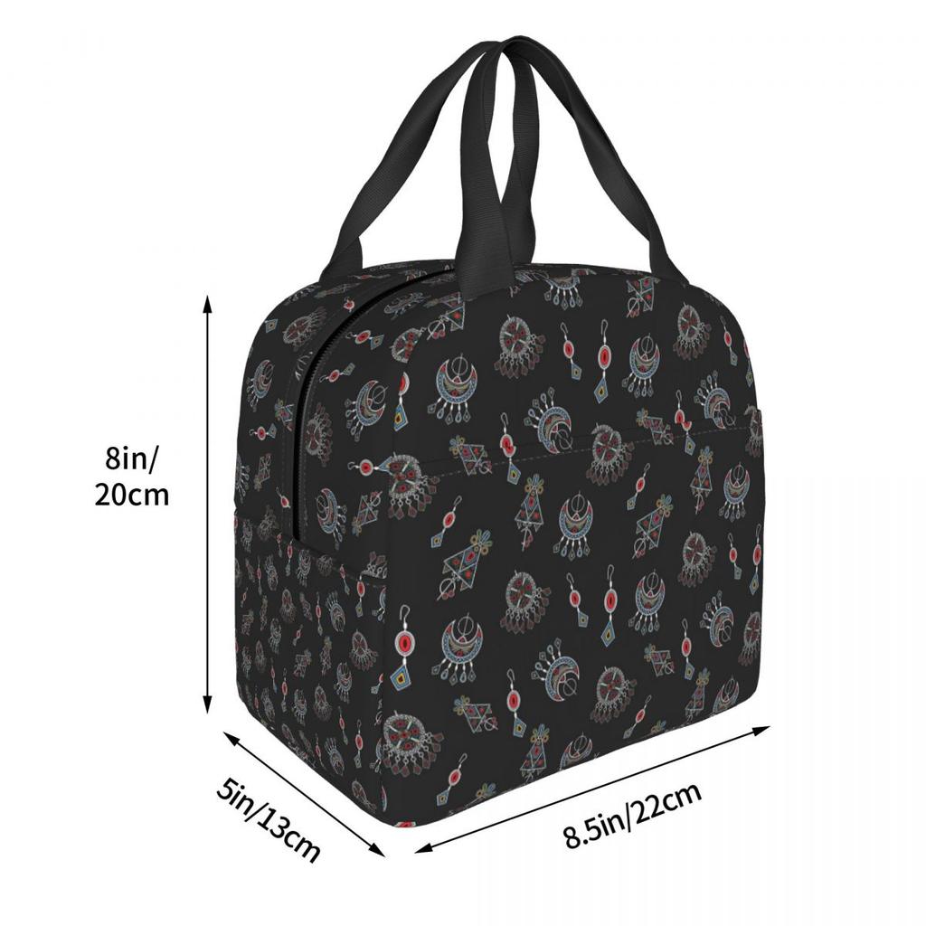 Kabyle Jewelry Amazigh Africa Ethnic Style Insulated Lunch Bag for Women Kids Portable Food Boxes Thermal Lunch Box Tote