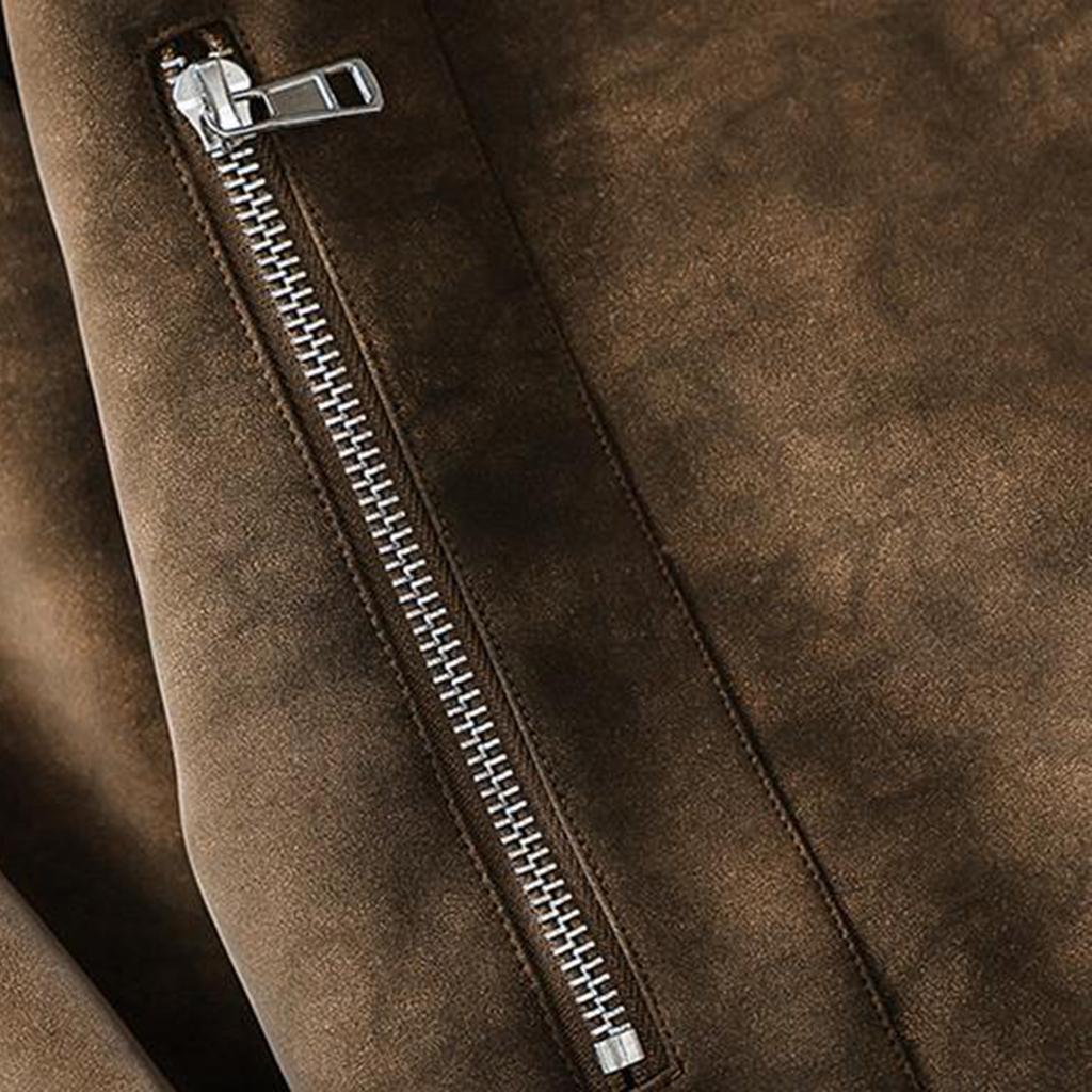 Herren Unifarbene Reißverschluss PU-Leder Stehkragen Jacke Freizeit Sport Motorradjacke