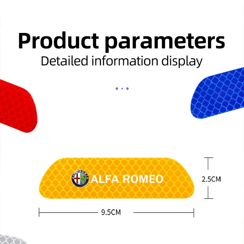 4Pcs Car Door Reflective Stickers Safety Warning Mark For Alfa Romeo 156 159 147 4C 8C 166 Giulia Giulietta Mito Stelvio Spider