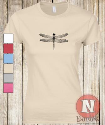 Dragonfly T-shirt Ladies Fitted Natural Nature Fairycore Art Tee Teeshirt